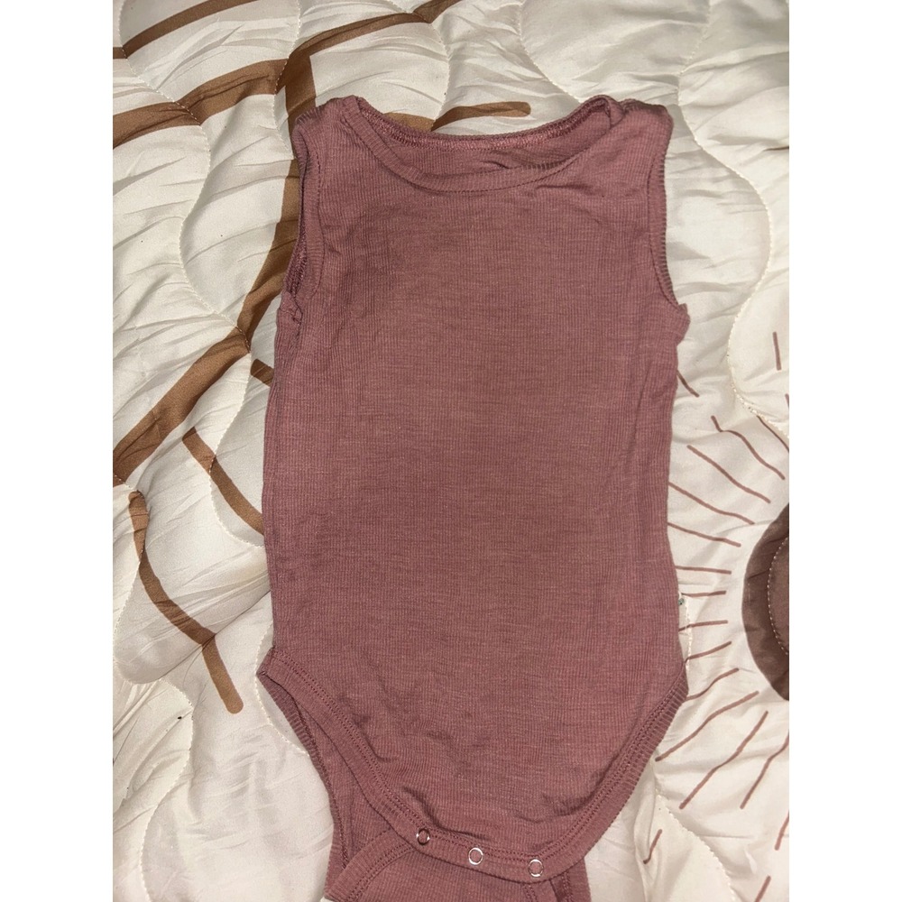 Nui Organics Merino Wool Silk Ribbed Sleeveless Bodysuit Dusty Rose 18-24M